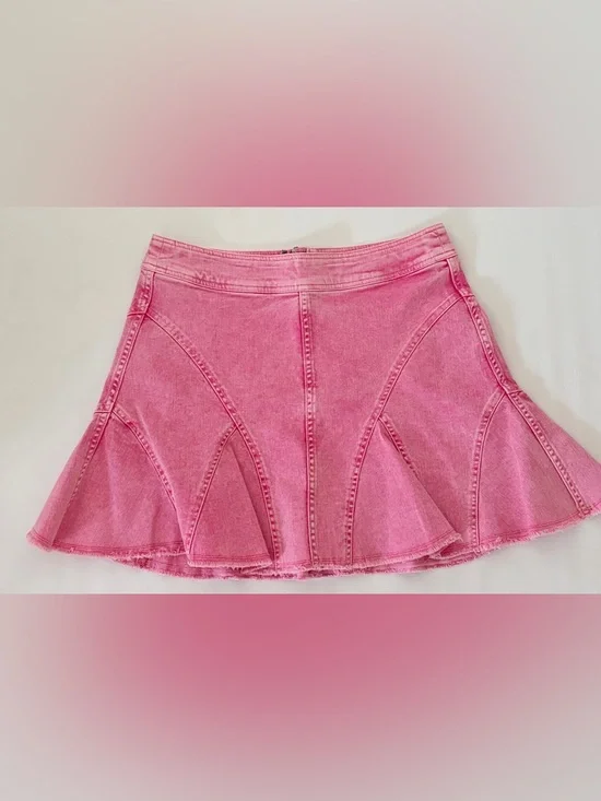 Anthropologie Pilcro Skirt Seamed Flared Mini Skirt Pink Size 6 - Picture 6 of 16